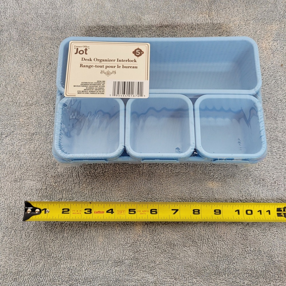 Jot Corner Office 5 Piece Interlocking Desk Organizer Set Blue Plastic 332164